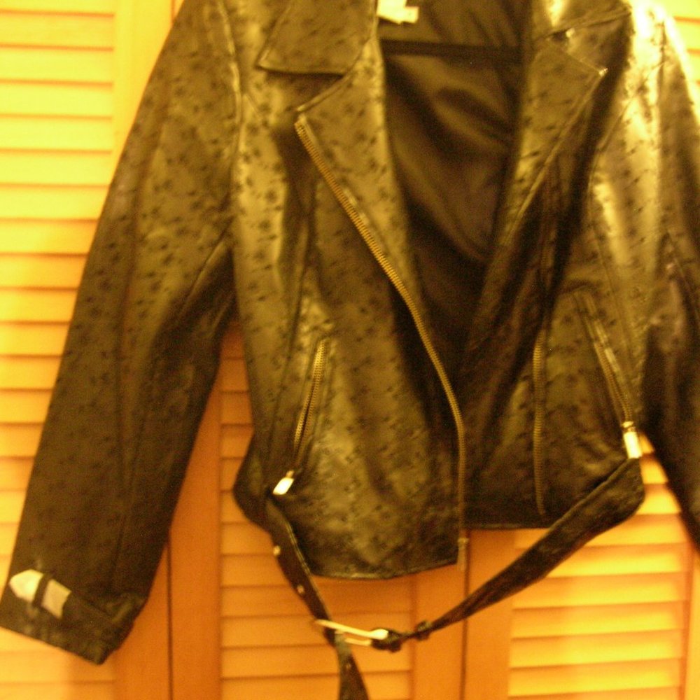 Newport News Black eyelet PVC faux leather moto biker motorcycle jacket M 12 14